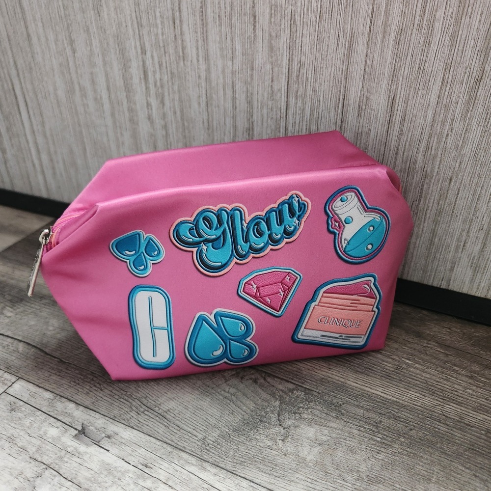 Clinique "Glow" Cosmetic Bag, Makeup Travel Pouch New! Must Have Pink